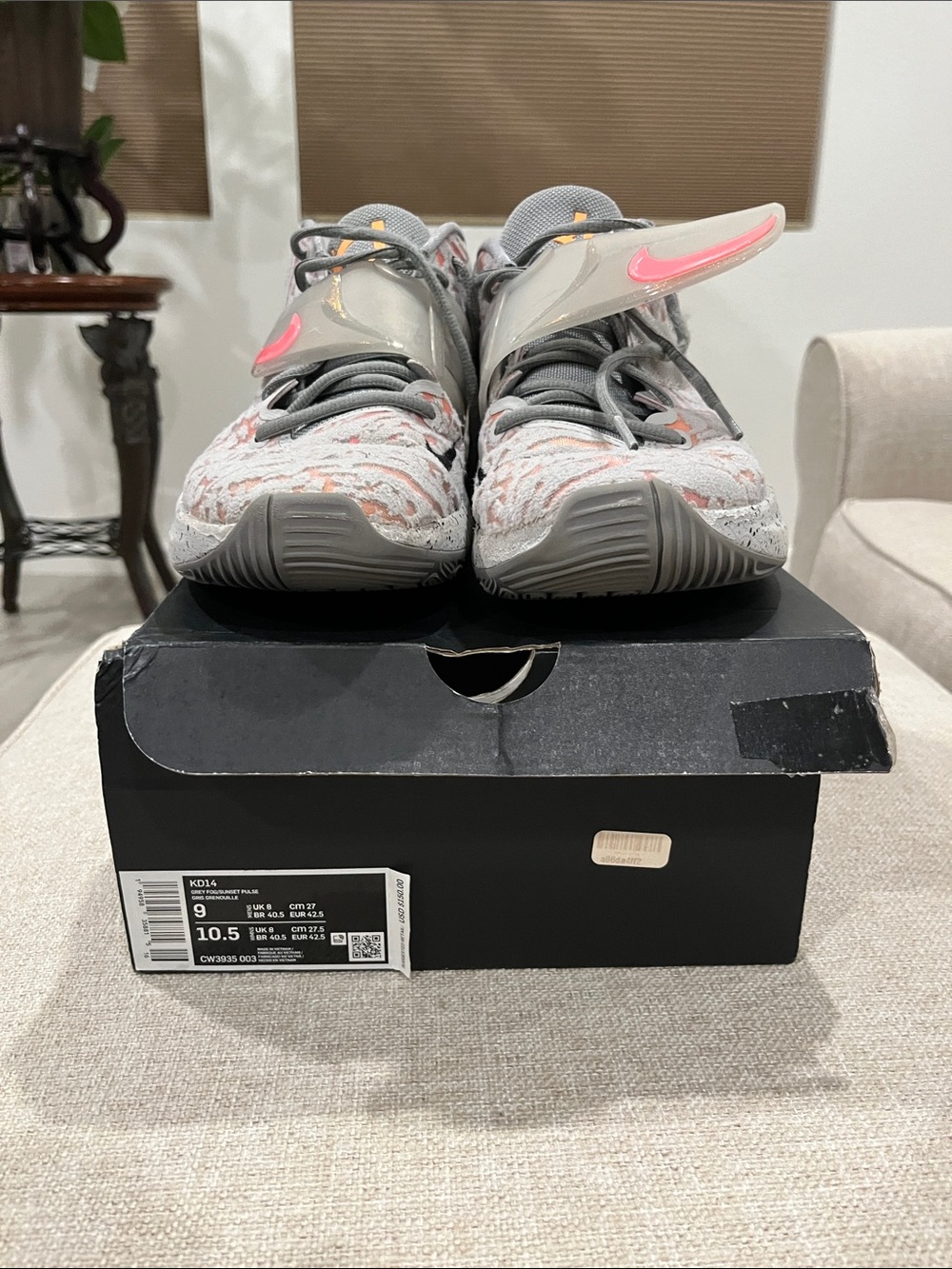 Nike Grey and Pink KD14 Basketball Shoes